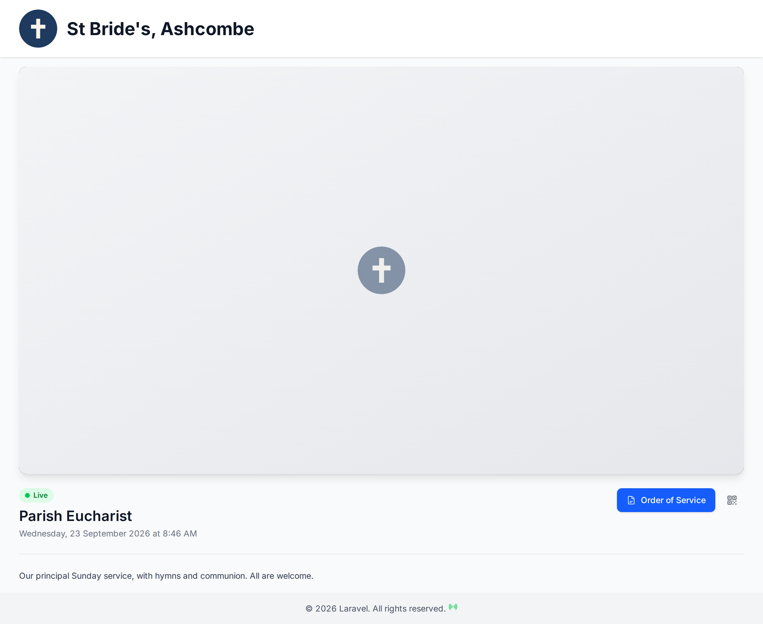 The watch page for a service, stream and order of service side by side
