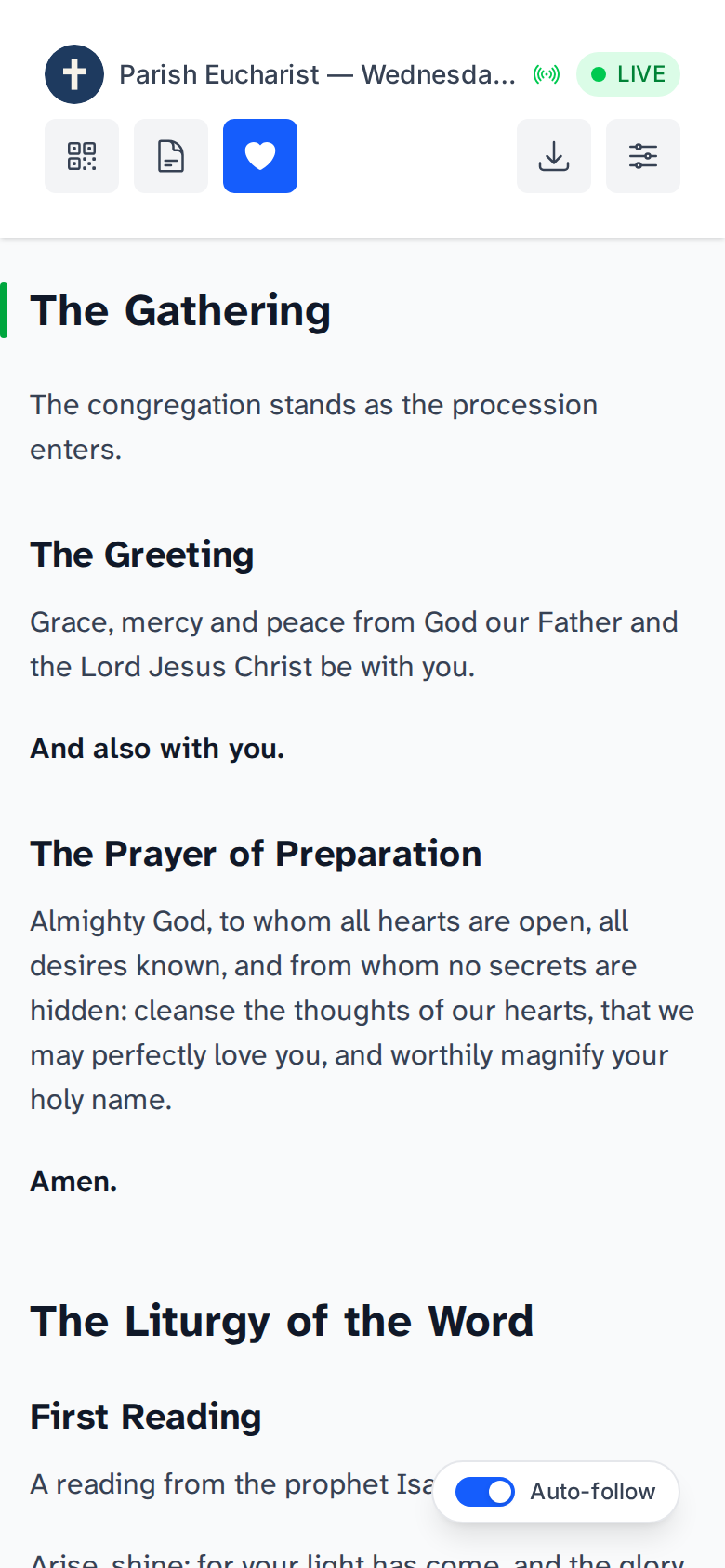 Scanned in the pew, it opens whichever service is happening now