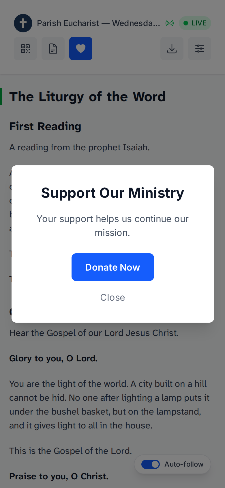When the operator sends it, the giving page opens on every phone