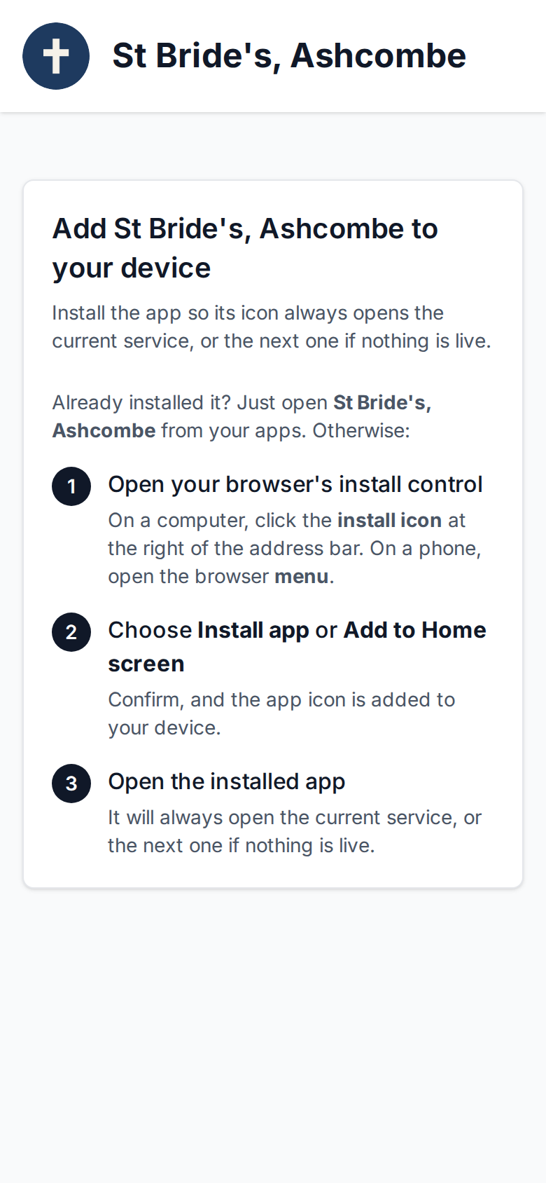 Add it to the home screen, and next Sunday it opens straight to the service